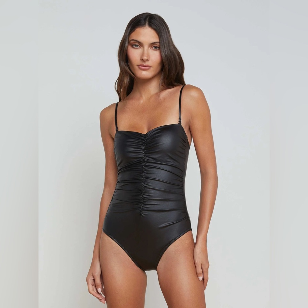 New L’Agence black faux leather Aubrey swimsuit